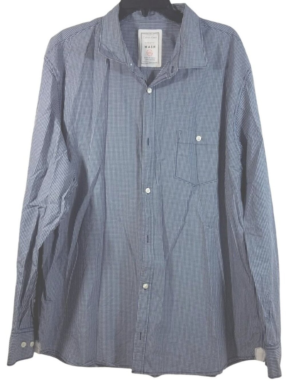 Calvin Klein Mens Blue Gingham Button-Up Shirt XXL 100% Cotton Long Sleeve